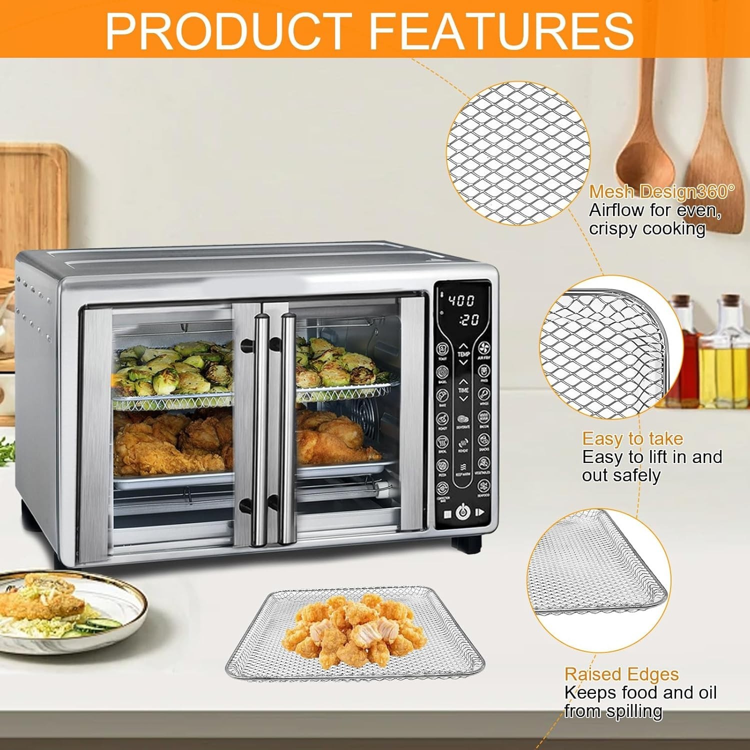Gourmia Compatible Air Fryer Basket – 12.3” Food Grade Steel, Dishwasher Safe