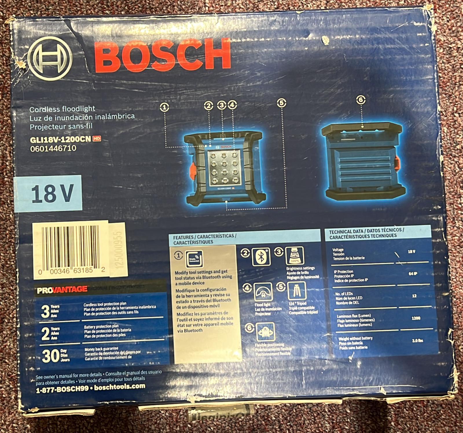 BOSCH GLI18V-1200CN 18V Cordless Job Site Floodlight LED (Tool Only) – (A12)open
