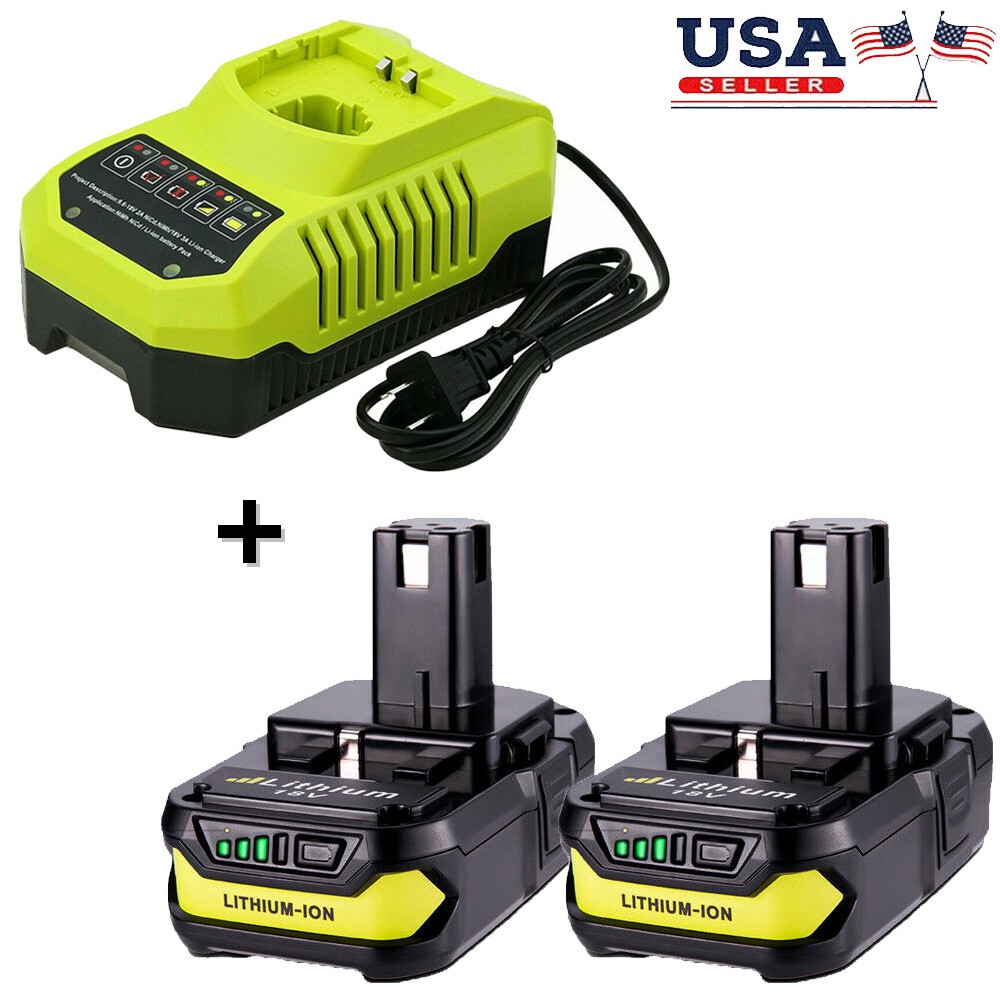 18V Power Tool Charger with Lithium Batteries for Ryobi One Ryobi P102 , 2 Pack