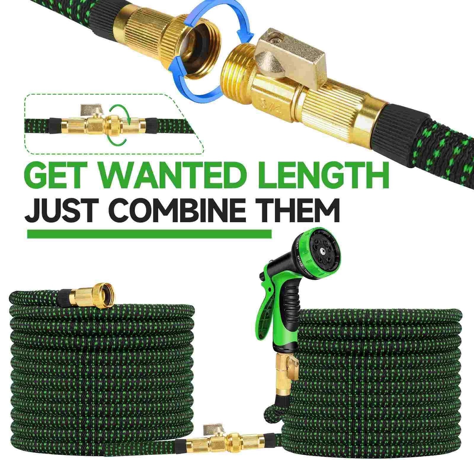 100FT Expandable Garden Water Hose Pipe w/ 10 Spray Nozzle Flexible 3X Expand