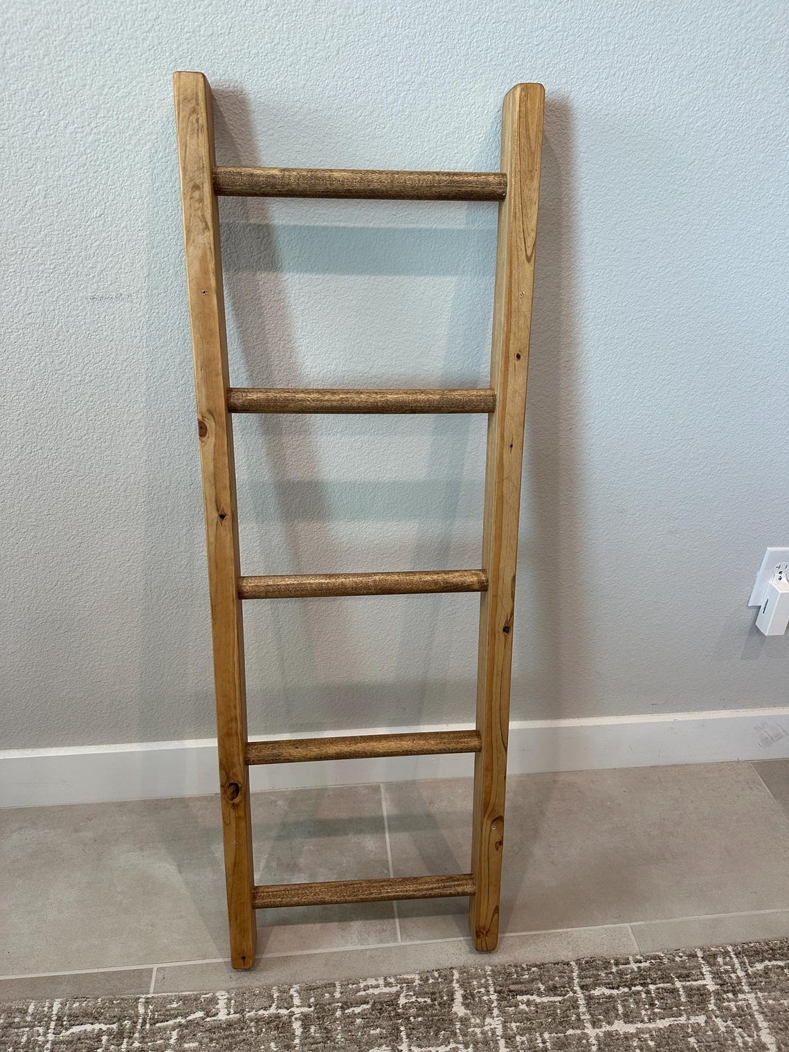 Farmhouse Kitchen Island Pot Rack Ladder – Walnut Stained Wooden Rack