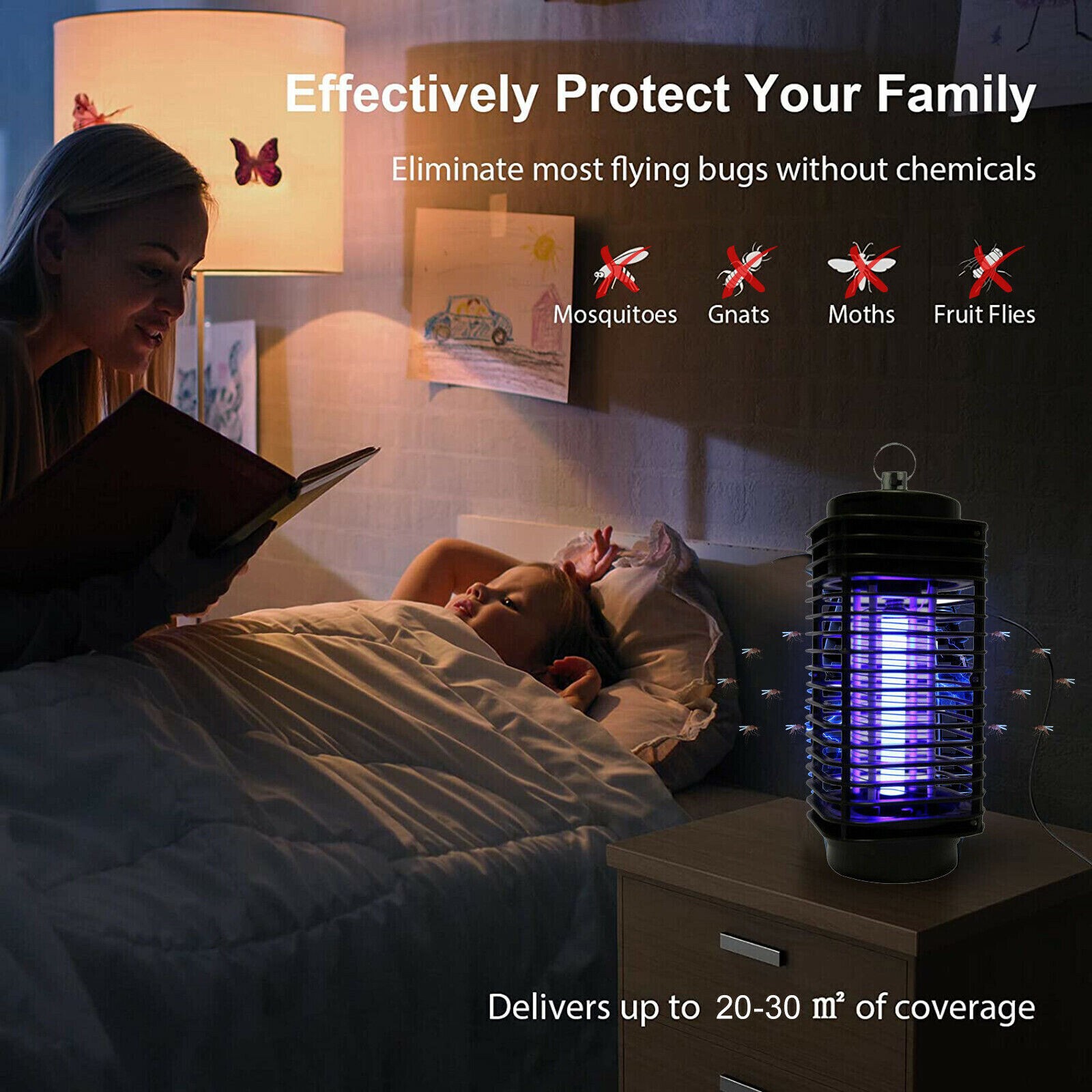 1~4PCS Electric Mosquito Insect Zapper Fly Bug Killer Trap LED Lamp Pest Control