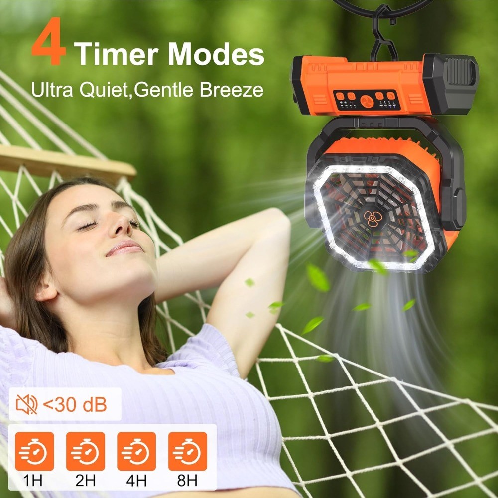 20000mAh Camping Fan Rechargeable Portable Fan with Remote LED Lights & 4 Speeds
