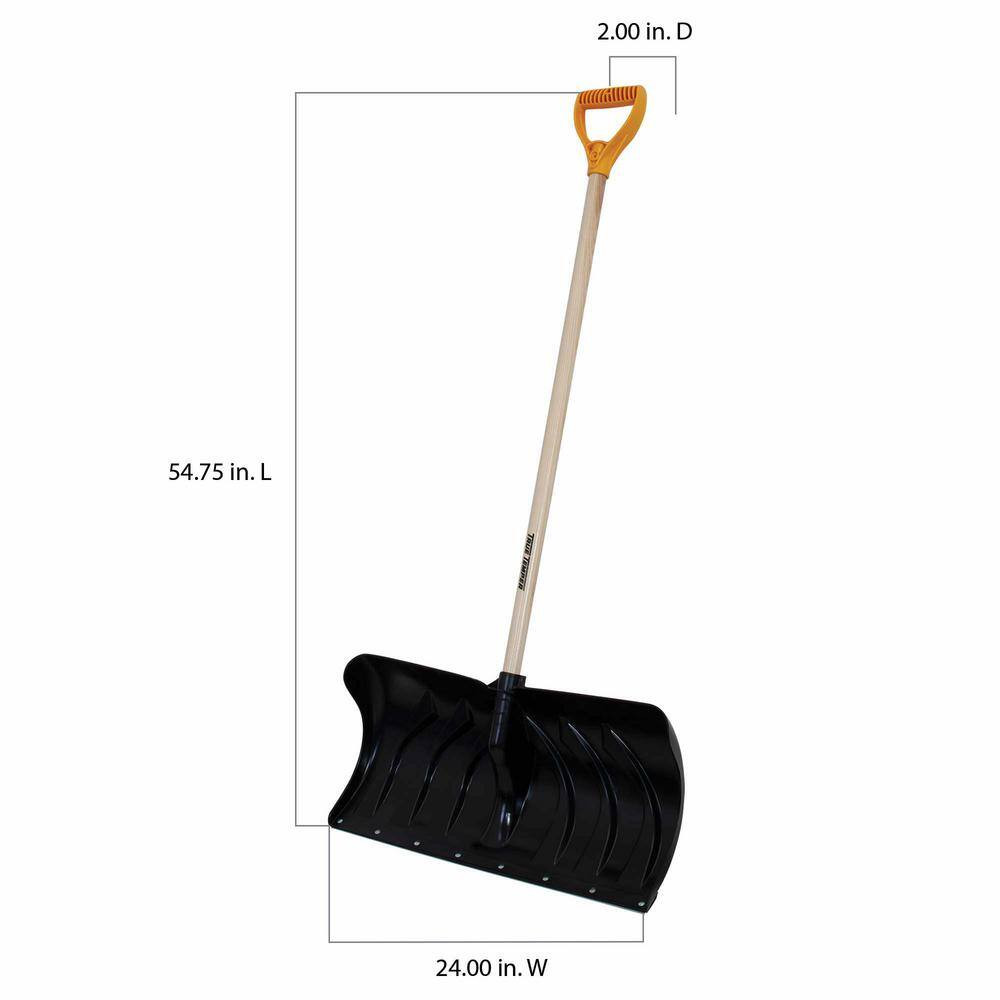Snow Shovel 24in Plastic Blade Steel Handle Pusher Poly D Grip Durable Snow Tool