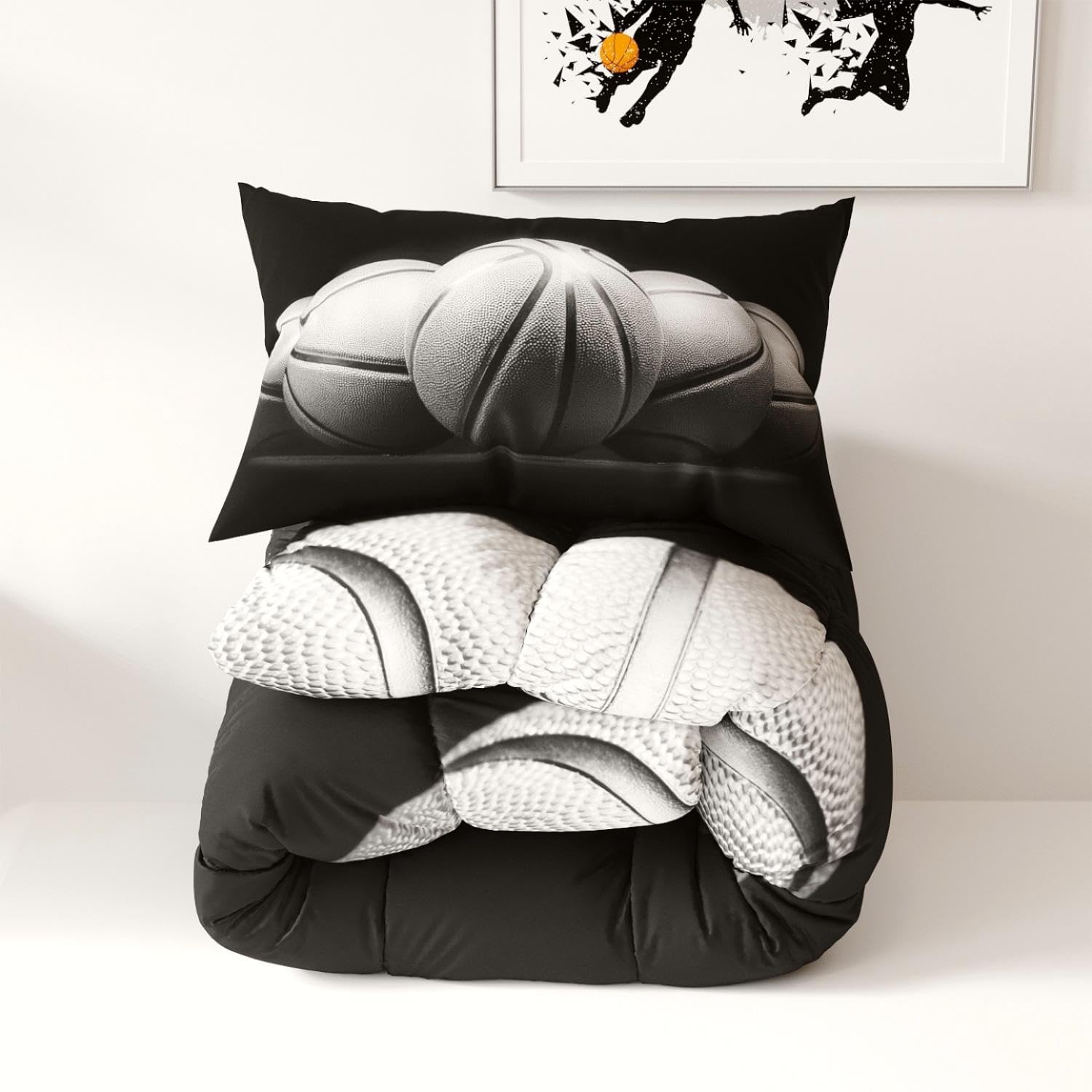 Basketball Comforter Set, Black Pattern for Teens Adults,Decorative Bedding C…