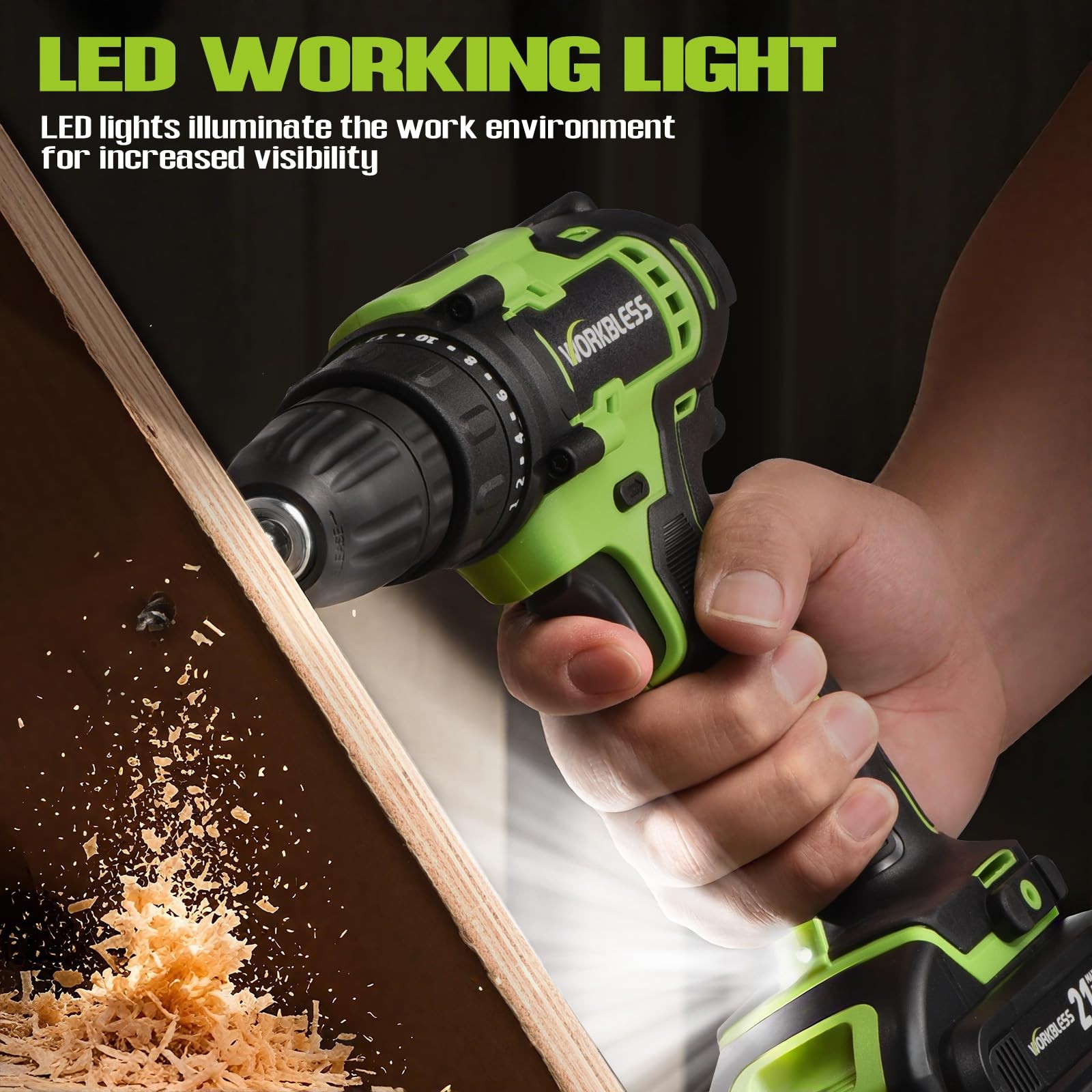 21V Power Drill Set, Cordless Drill with Battery and Charger (Green, 1 Battery)