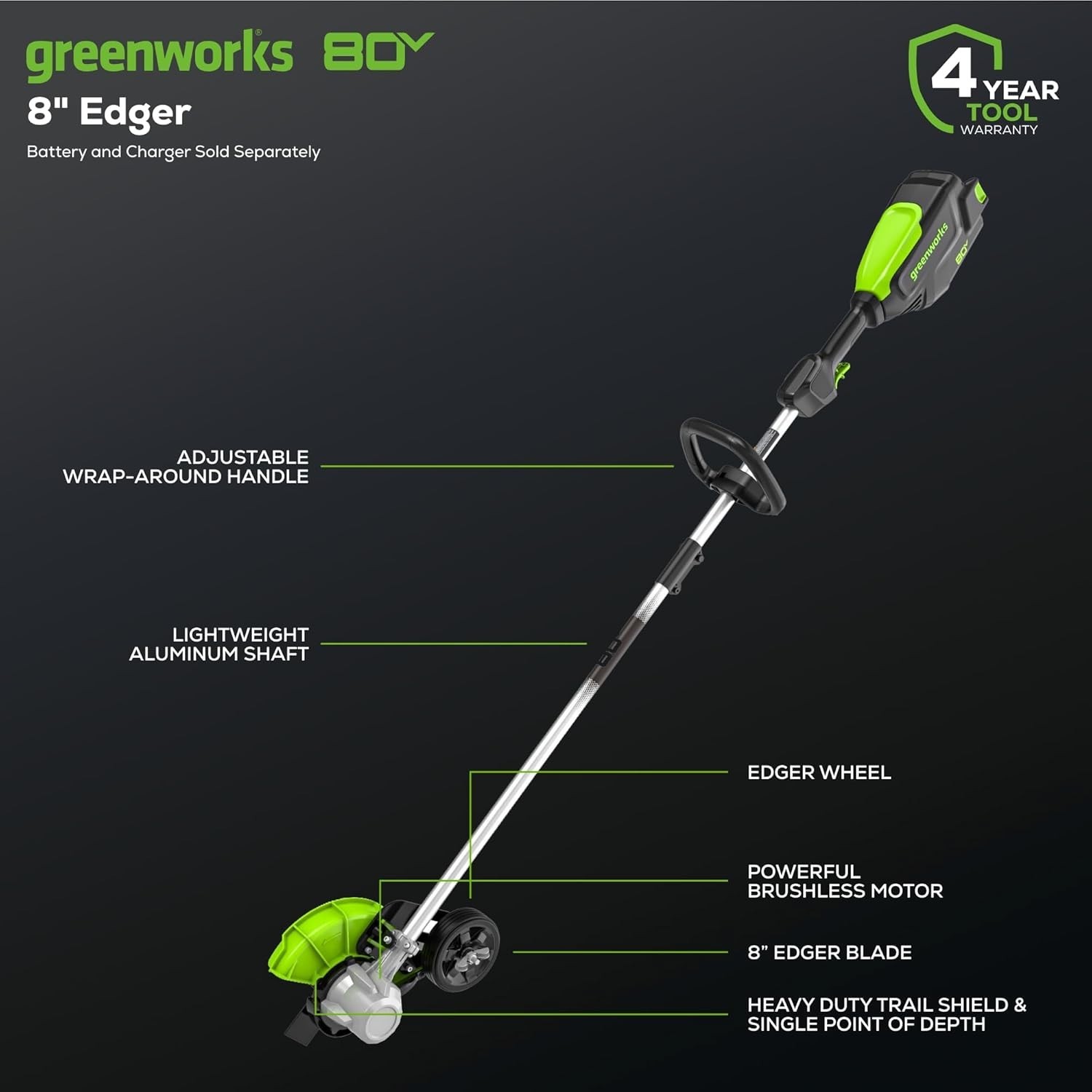 All-Terrain 80V Brushless Edger – 8” Blade – Battery and Charger Not Included