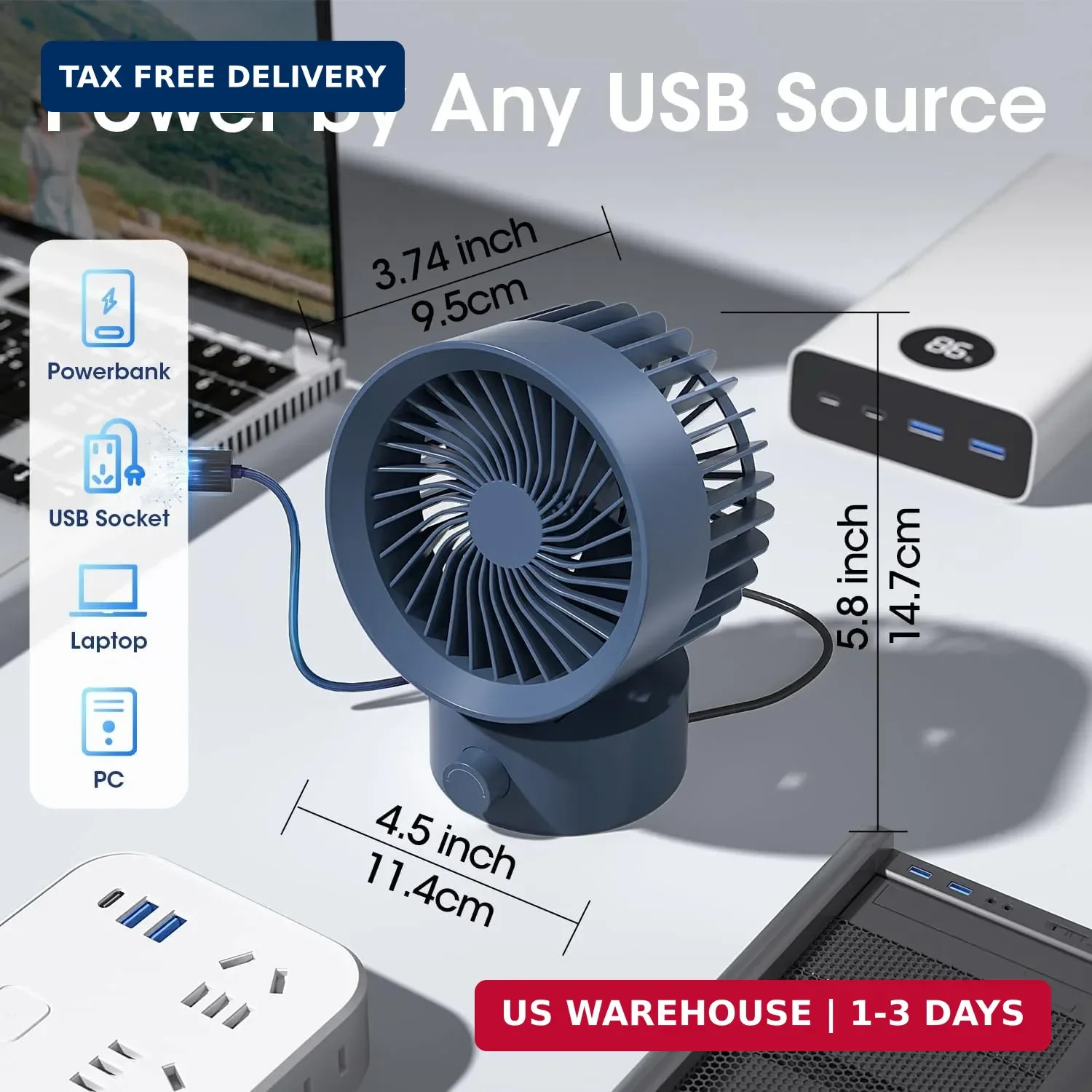 USB Desk Fan Small Quiet, Stepless Speed Flexible Adjust Mini Fans for Home Offi