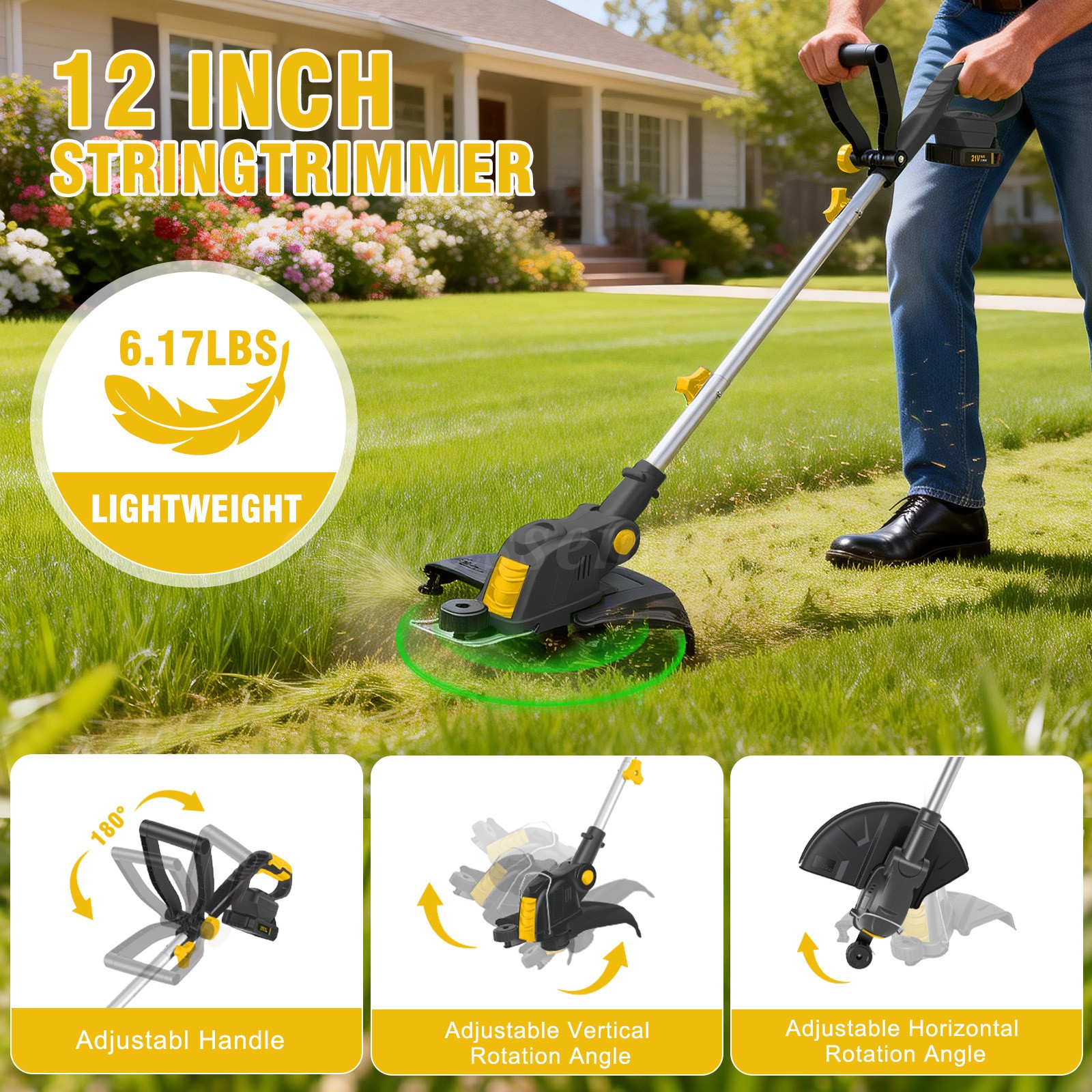 Electric Cordless Grass String Trimmer Lawn Edger Weedwacker Cutter w/ 2 Battery