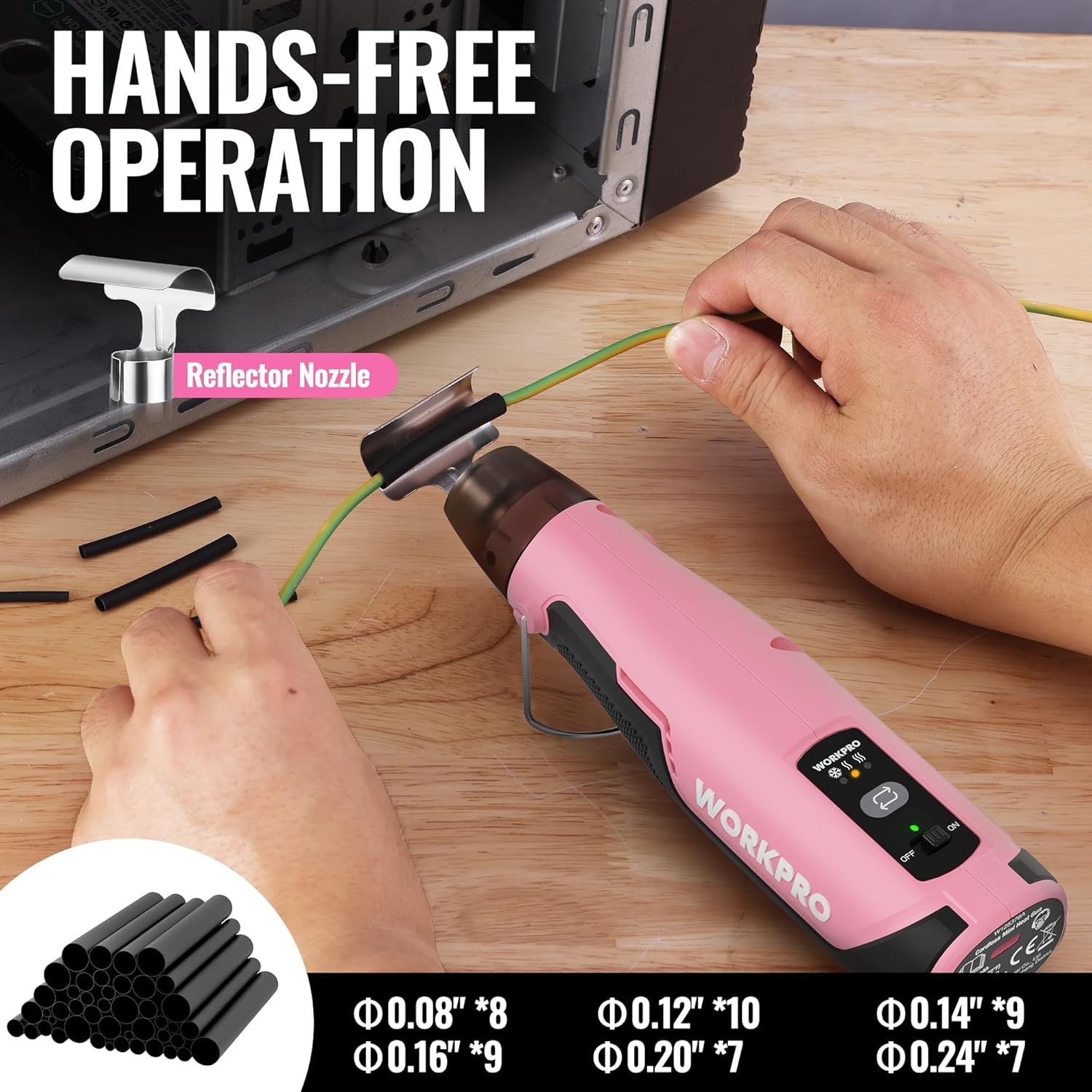 WORKPRO 7.2V Cordless Mini Heat Gun Hot Air Gun 1.5s Fast Heating 3 Temp Setting