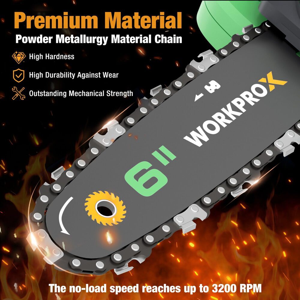 WORKPROX 20V 2.0Ah Cordless 6-inch Mini Chainsaw Electric Chain Saw Pruning Saws