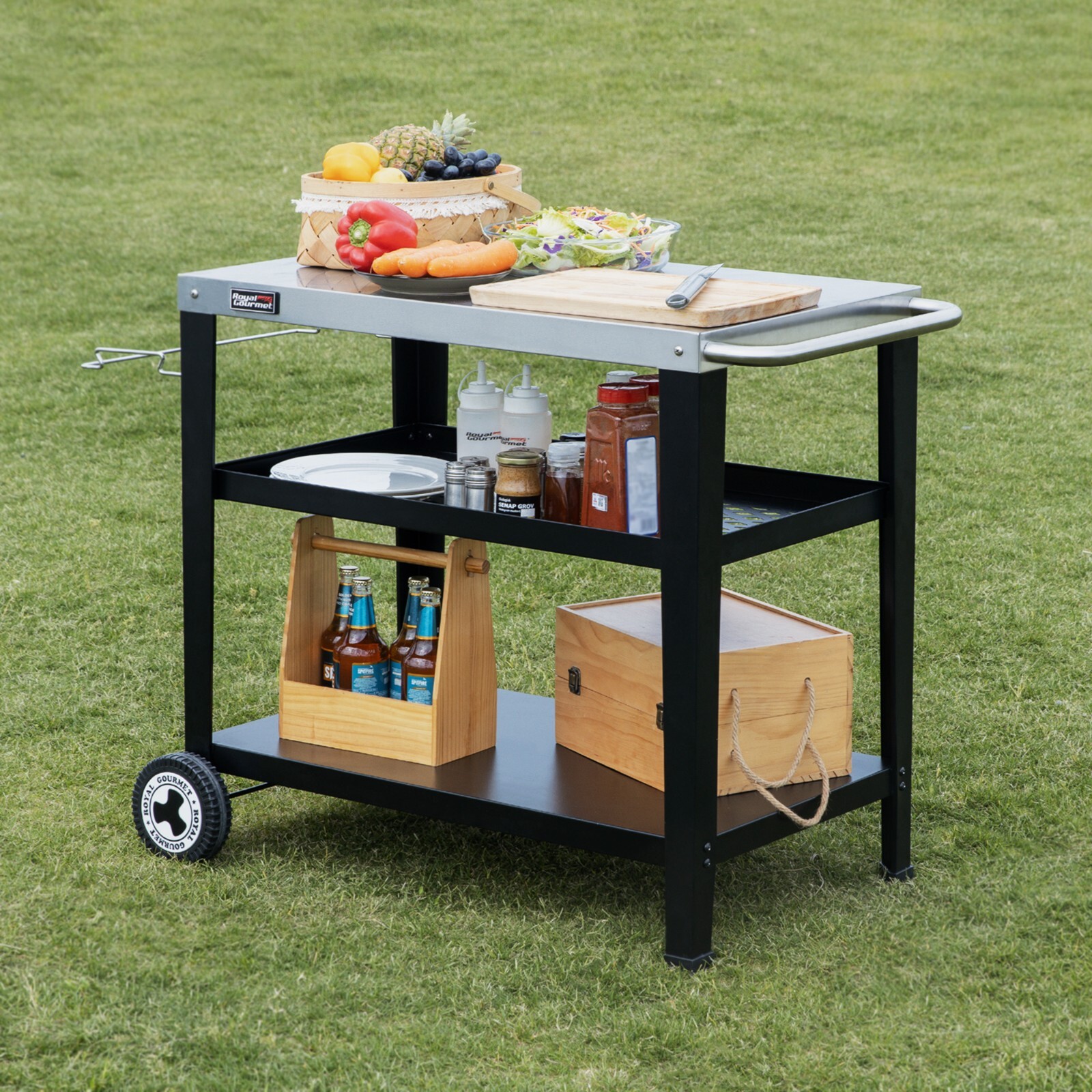 Royal Gourmet 3-Shelf Movable Grill Table Outdoor Garden BBQ Food Prep Cart