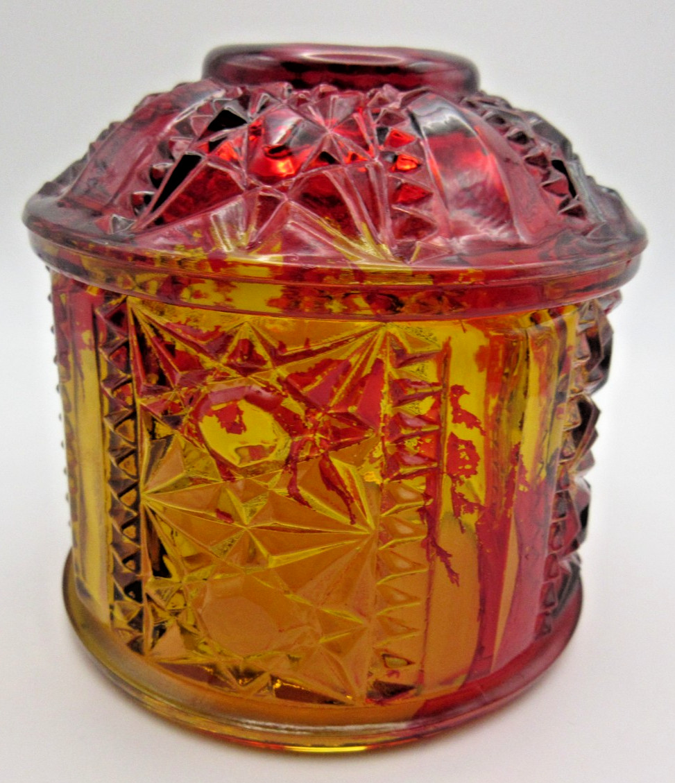 Amber With Ruby Red Flash Stars & Bars Fairy Lamp Glass 6.5″ See Description