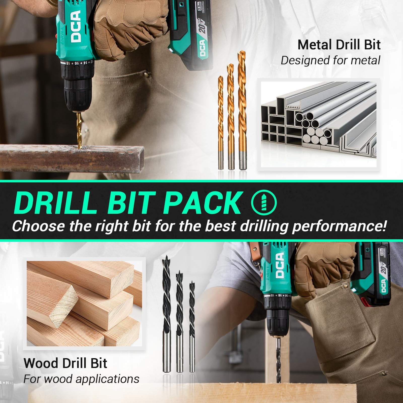 DCA Cordless Drill Set 354 in-lbs Torque 3/8″ Keyless Chuck Electric Power Drill