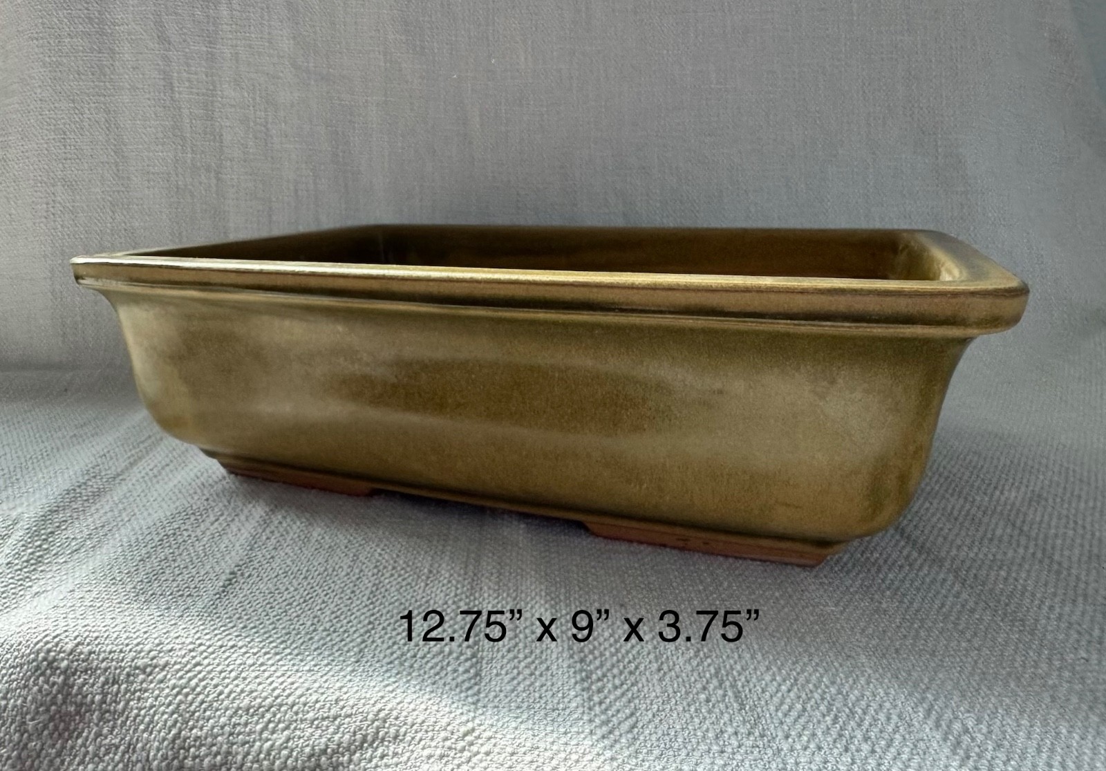 LARGE vintage Japanese rectangle bonsai pot 12.75” x 9” RARE green-yellow glaze