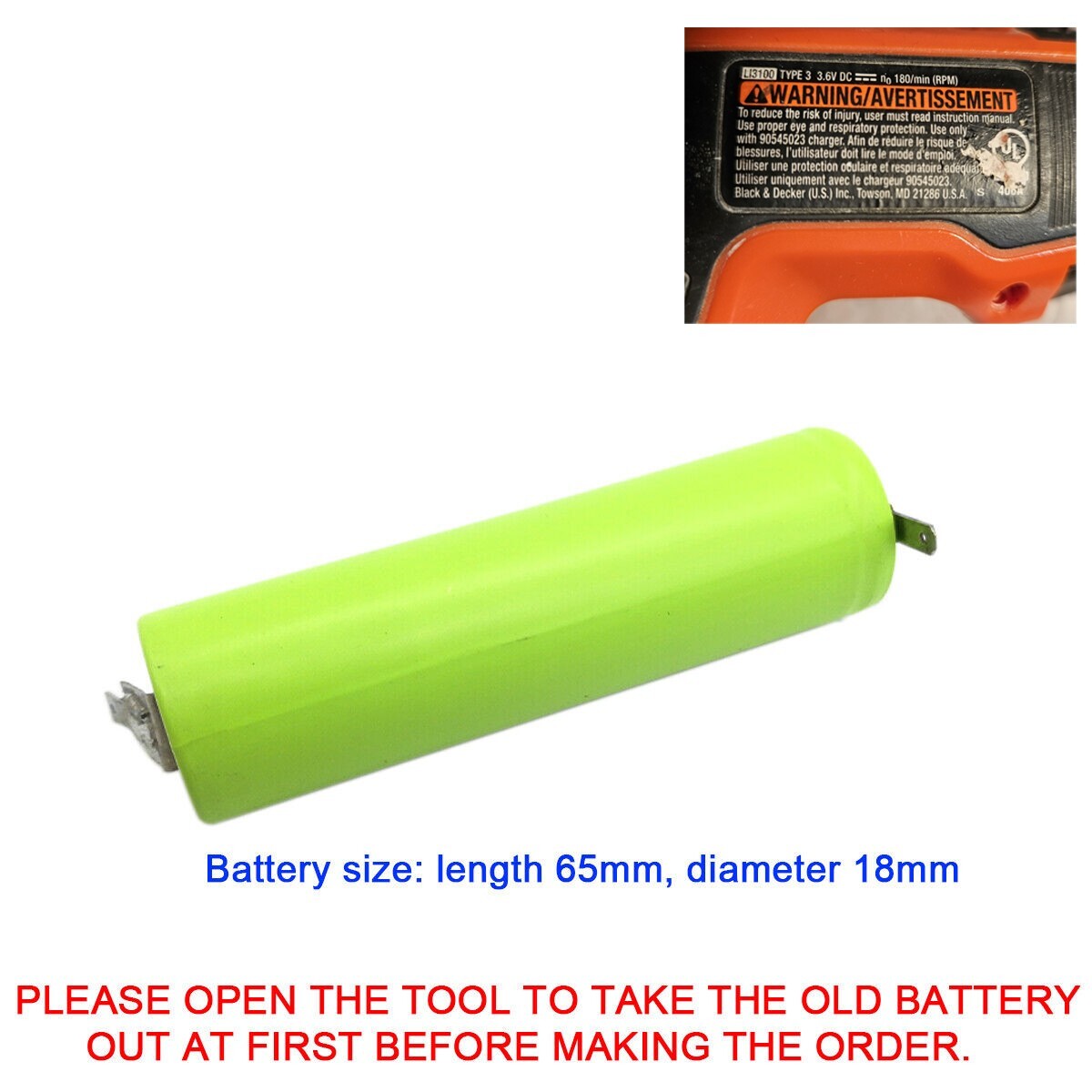 BATTERY FOR Black & Decker screwdriver LI3100 Type 3 3.6V Screwdriver