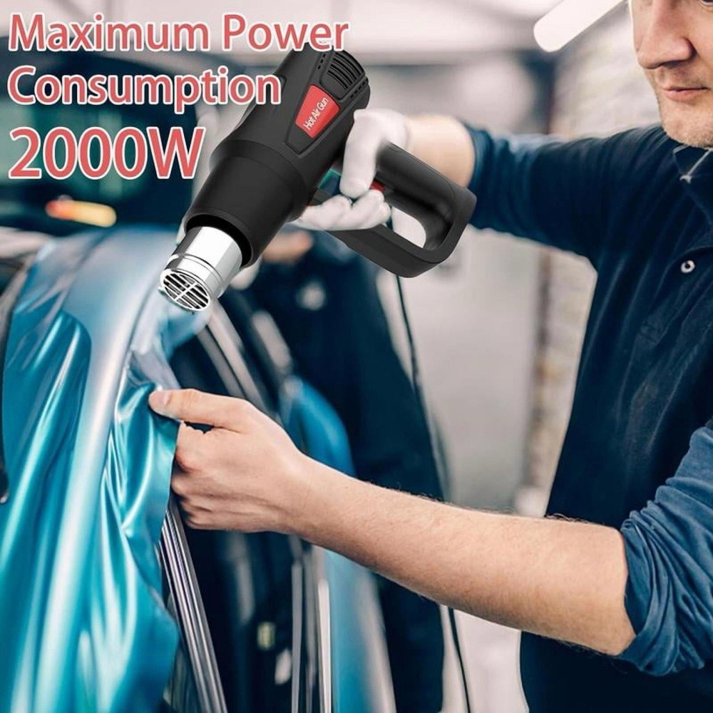 2500W Heat Gun Hot Air Gun Adjustable Temperature LCD Display Nozzles Power Tool