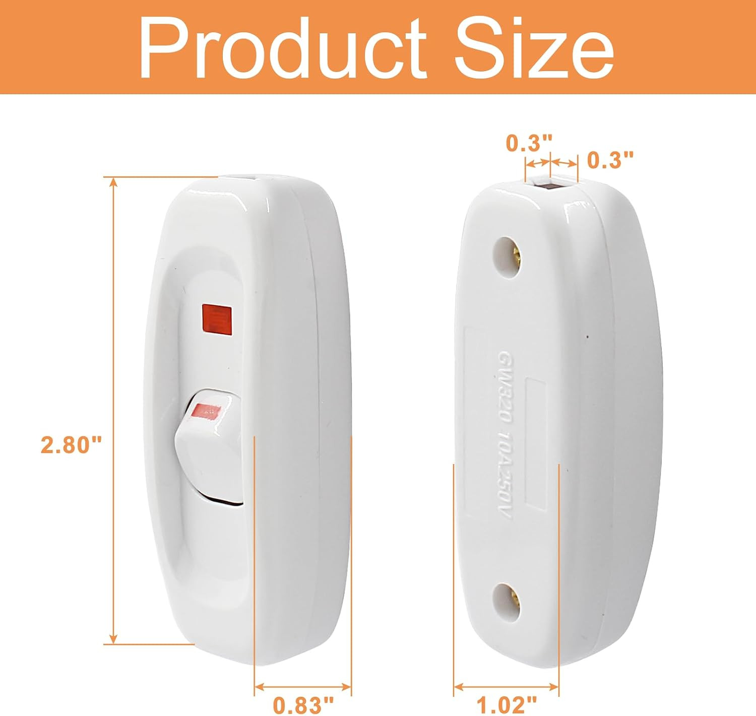 2 Pcs White 10A 250V Inline On/Off Switch | Table Lamp Switch, Inline Cord