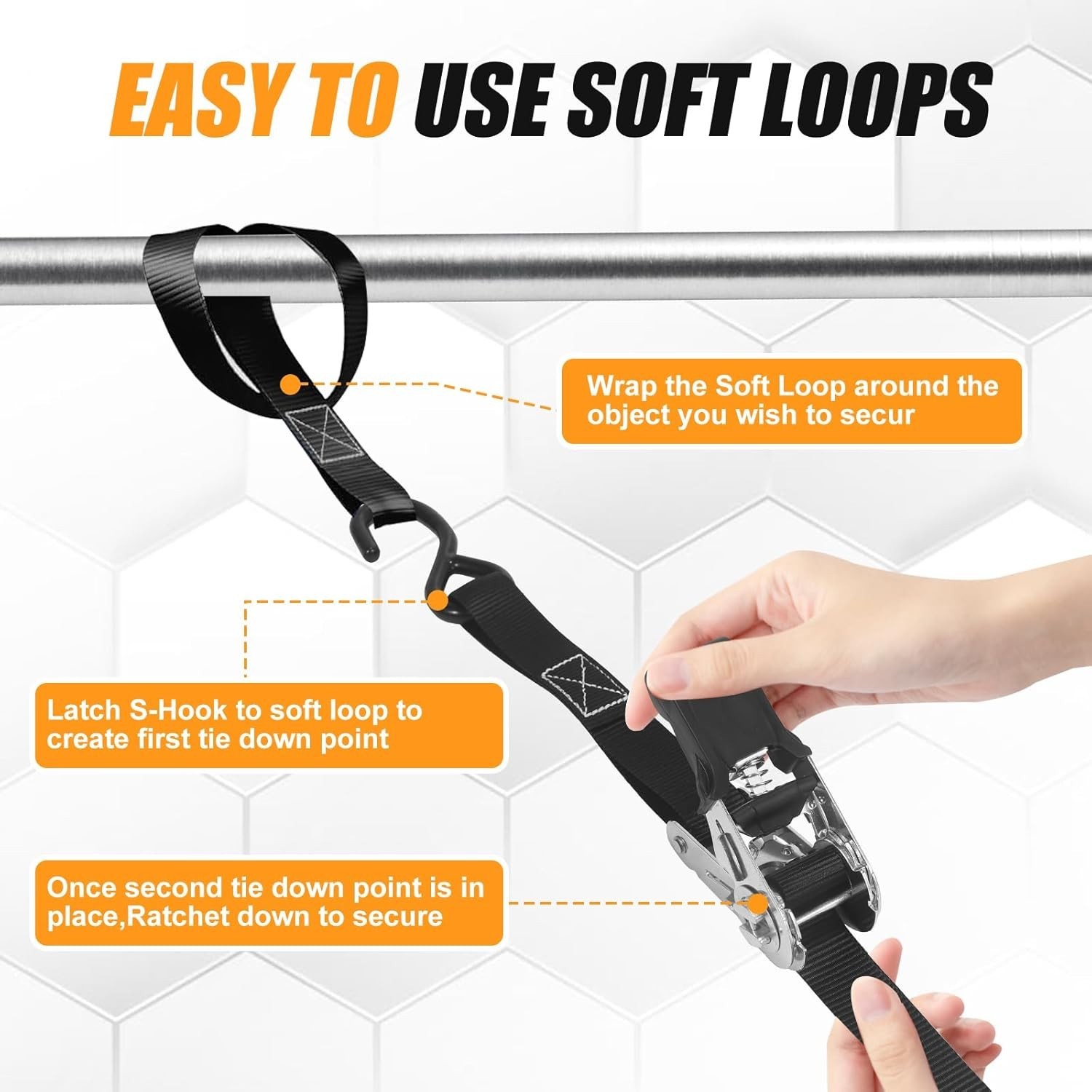 Rhino USA Retractable Ratchet Straps (4-Pack) – 1 Inch x 15 Feet (1,650lb Break