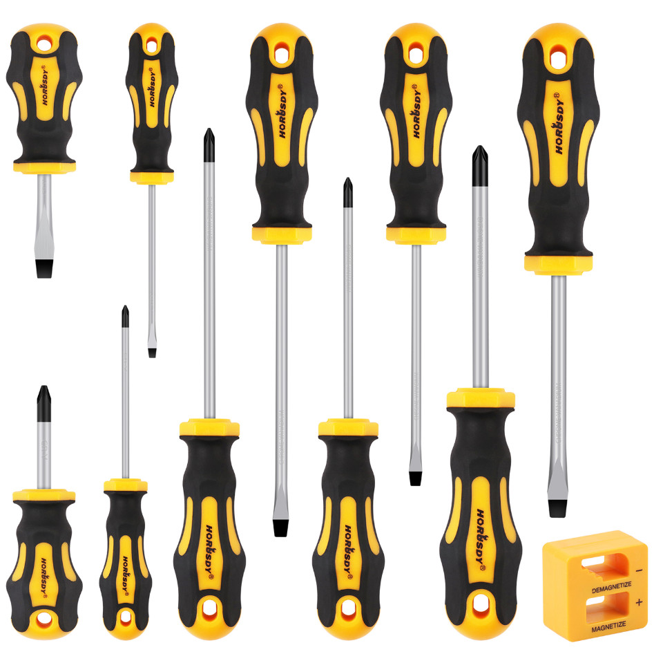 Magnetic Screwdriver Set 11-Pieces 5 Phillips 5 Flat Head Tips Magnetizer Tool