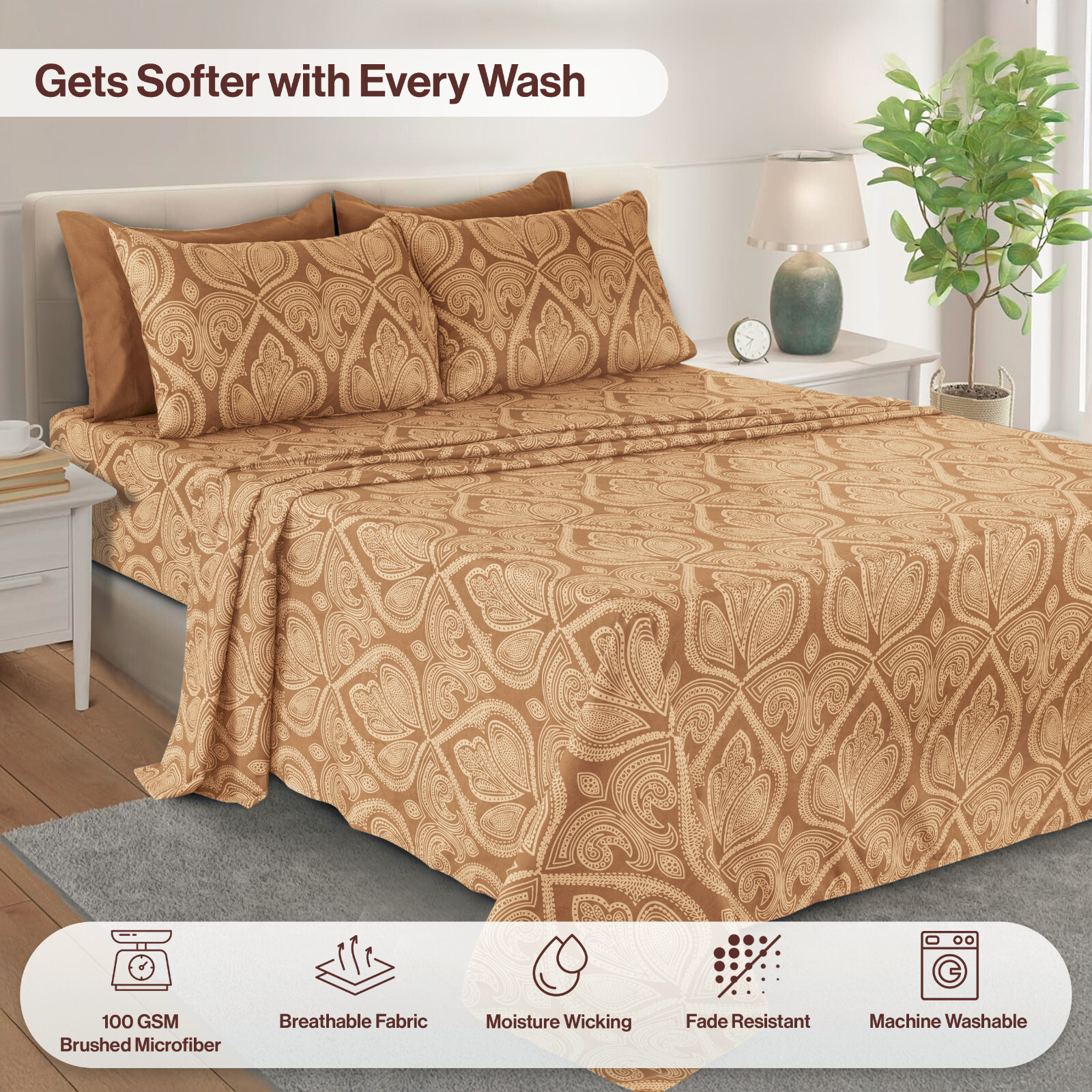 6 Piece Bed Sheets Set Luxury Microfiber Ultra Soft Deep Pocket Bedding Sets