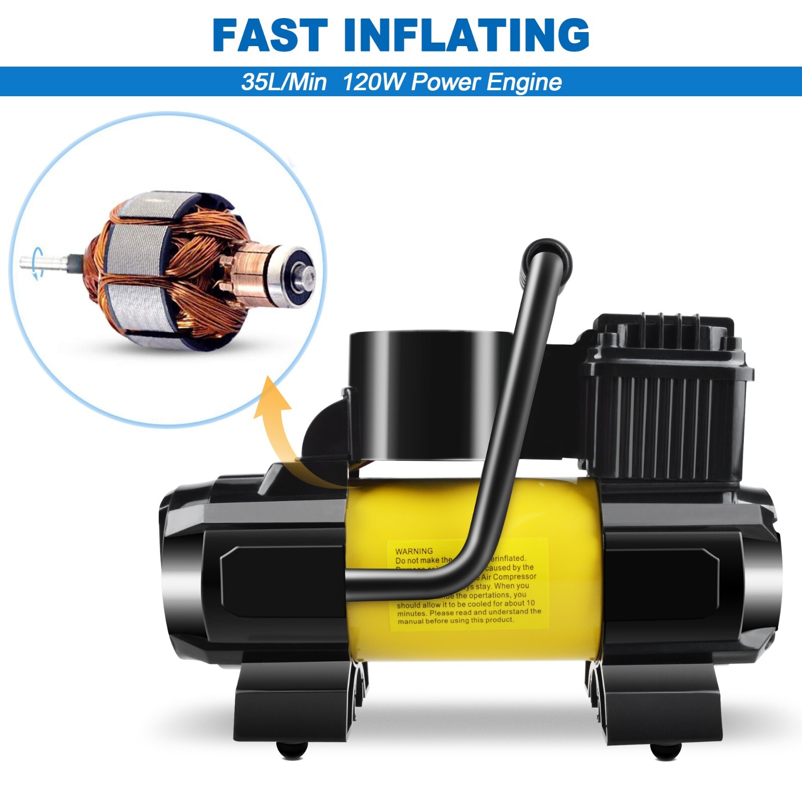 150PSI Portable Air Compressor – Fast Tire Inflator forr Cars with Auto Stop