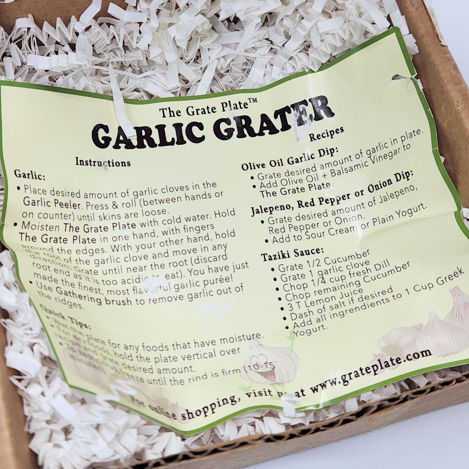 The Grate Plate Garlic Grater Set Green Ceramic Dish Brush Peeler 3pc Manual NEW