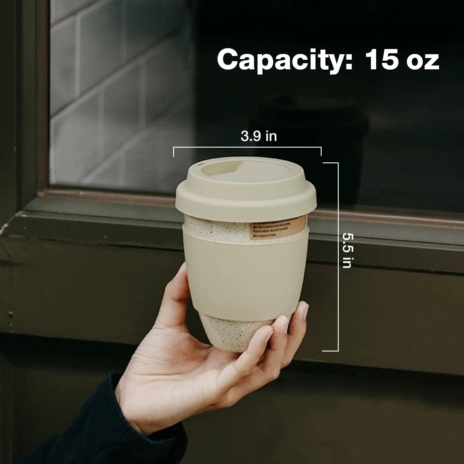 Ceramic Travel Mugs with Silicone Lids, 15 oz Portable Coffee Mugs, Beige