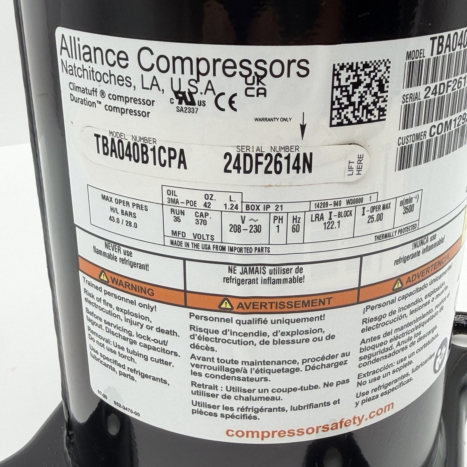 Copeland Alliance ZPS40K6E-PFV 3.5 Ton R410A Replaces ZPS40K4E-PFV-130 ZPS40K5E