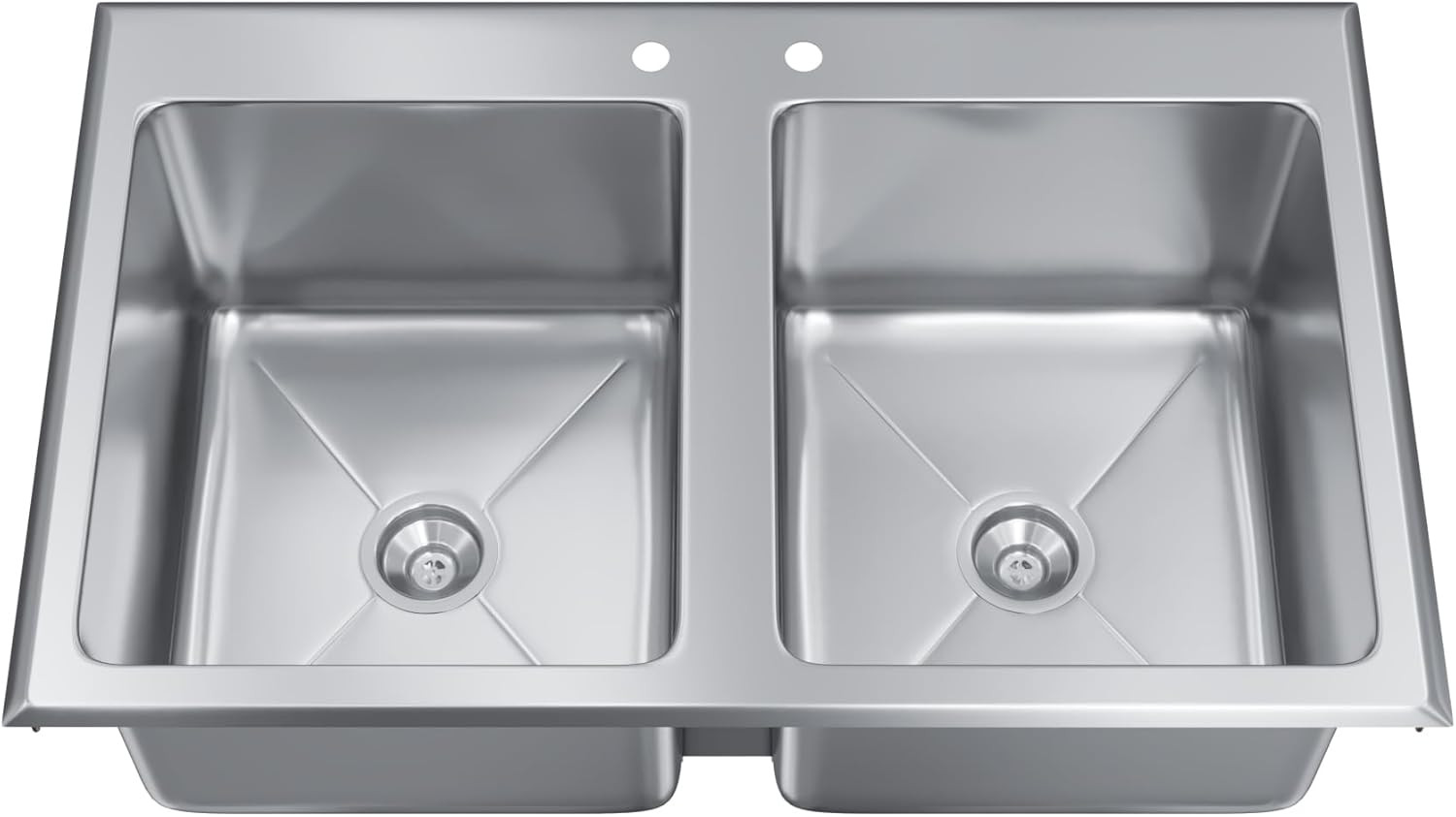 Stainless Steel 2 Compartment Drop-In Sink 14″x16″x10″ Bowls No Faucet