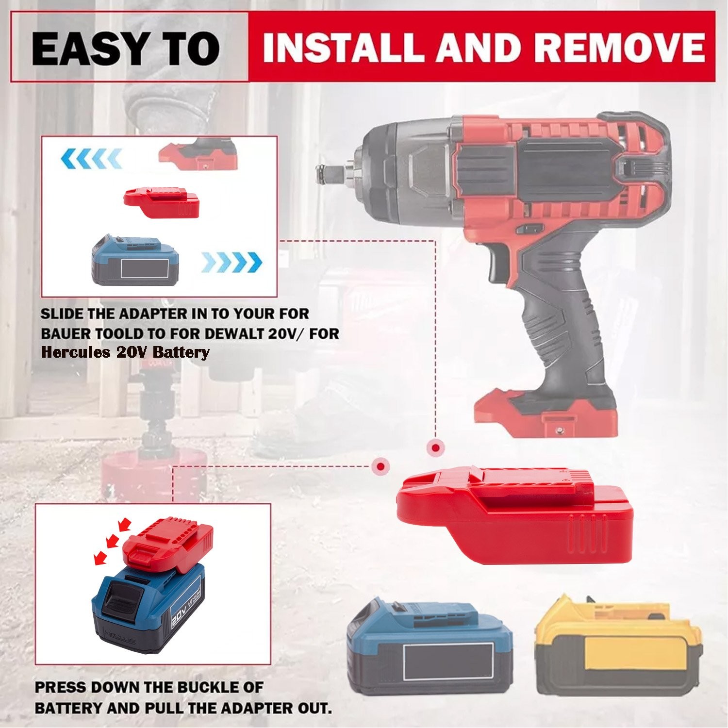 Battery Adapter Fits For Dewalt/Hercules 20V Battery To For Bauer 20V Power Tool
