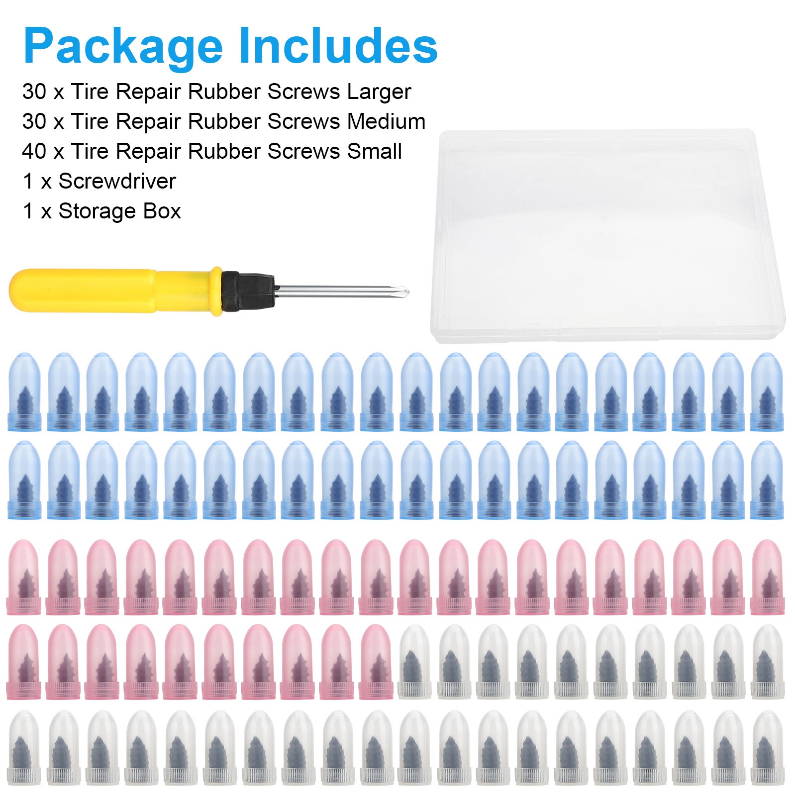 100Pcs Tire Repair Rubber Nails Tyre Puncture Repair Screws Kit with Screwdriver