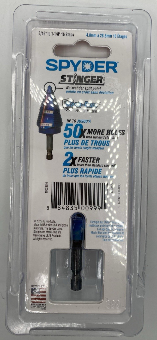 Spyder Stinger Mach-Blue Step Drill Bit 19023 1/8″ 1-1/8″ 16 Steps (G89000383)