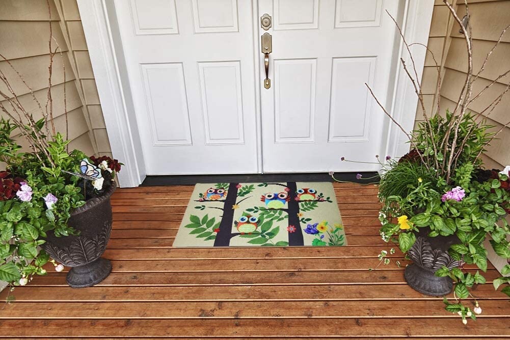 Easy to Clean Low Profile Mat for Entry Patio Garage High Traffic Areas owl tree