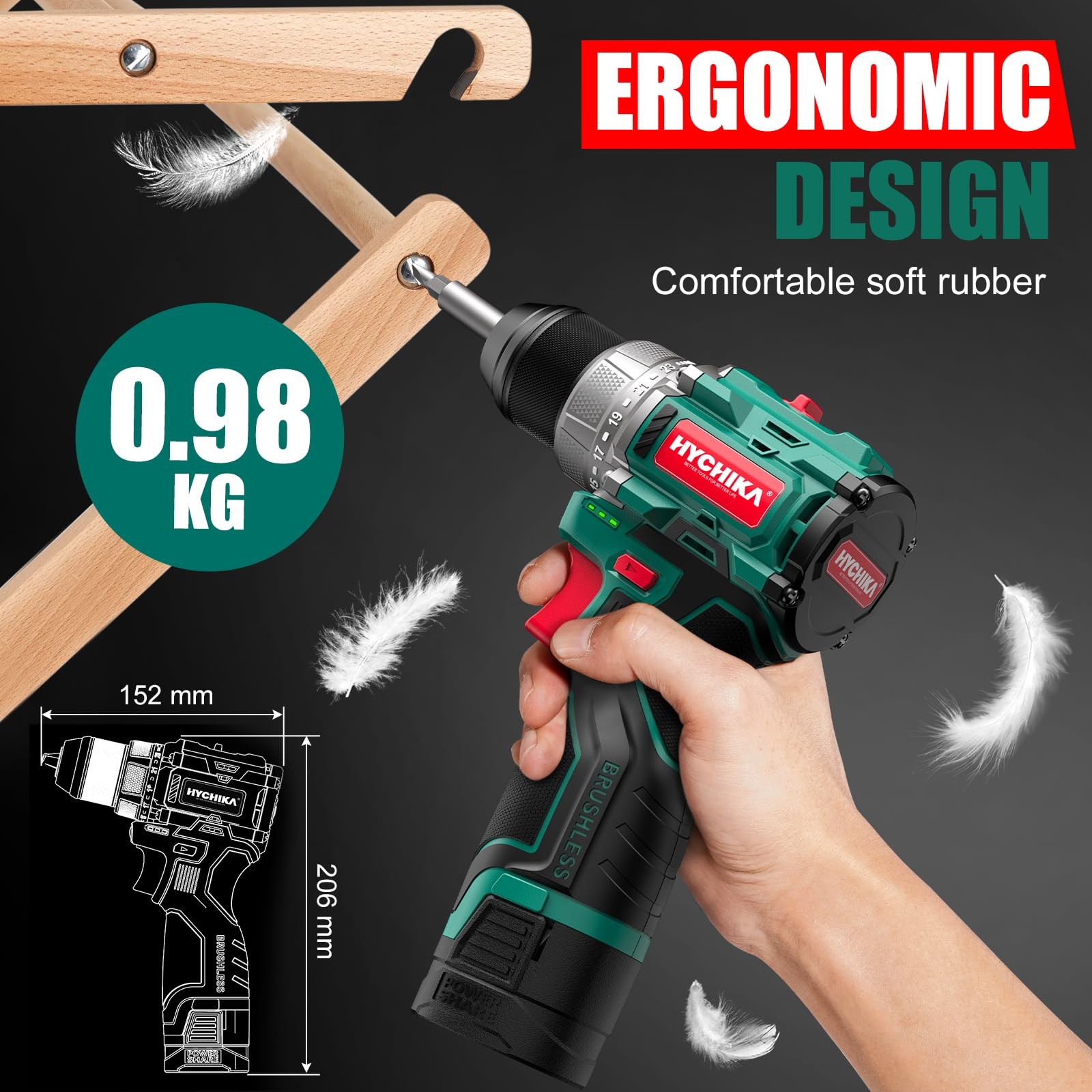 Drill Set, True Brushless Power Drill Driver 16.8V Cordless Compact Drill Woman