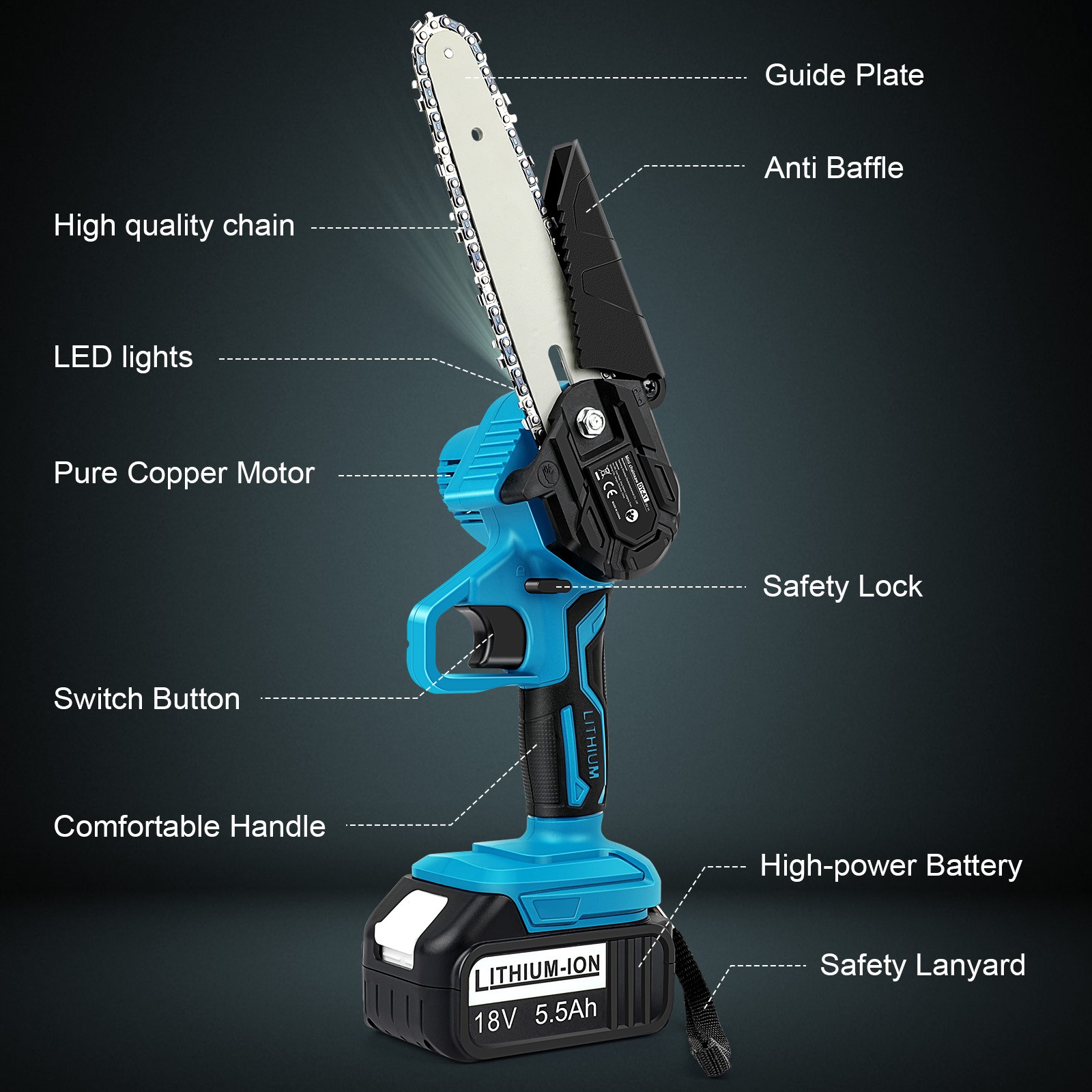 6″ Mini Cordless Electric Chainsaw Handheld w/ 2x 5.5Ah Battery for Makita 18V