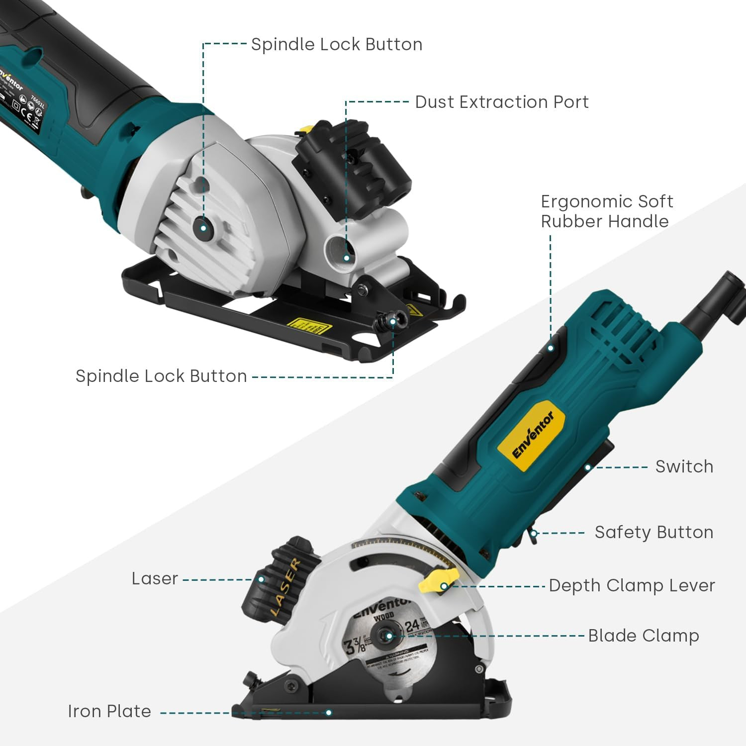 Compact Mini Circular Saw with Laser Guide, 4.8A, 3 Blades, 4000RPM
