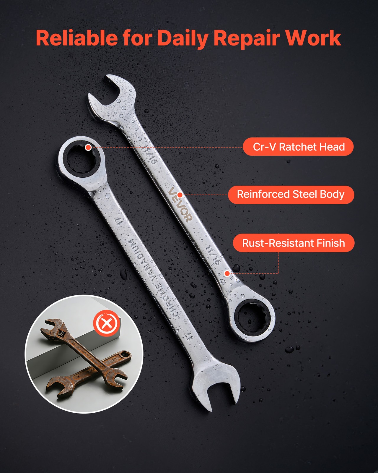 VEVOR Combination Wrench Set Ratcheting Wrench Set 26-Piece SAE Metric Repairs