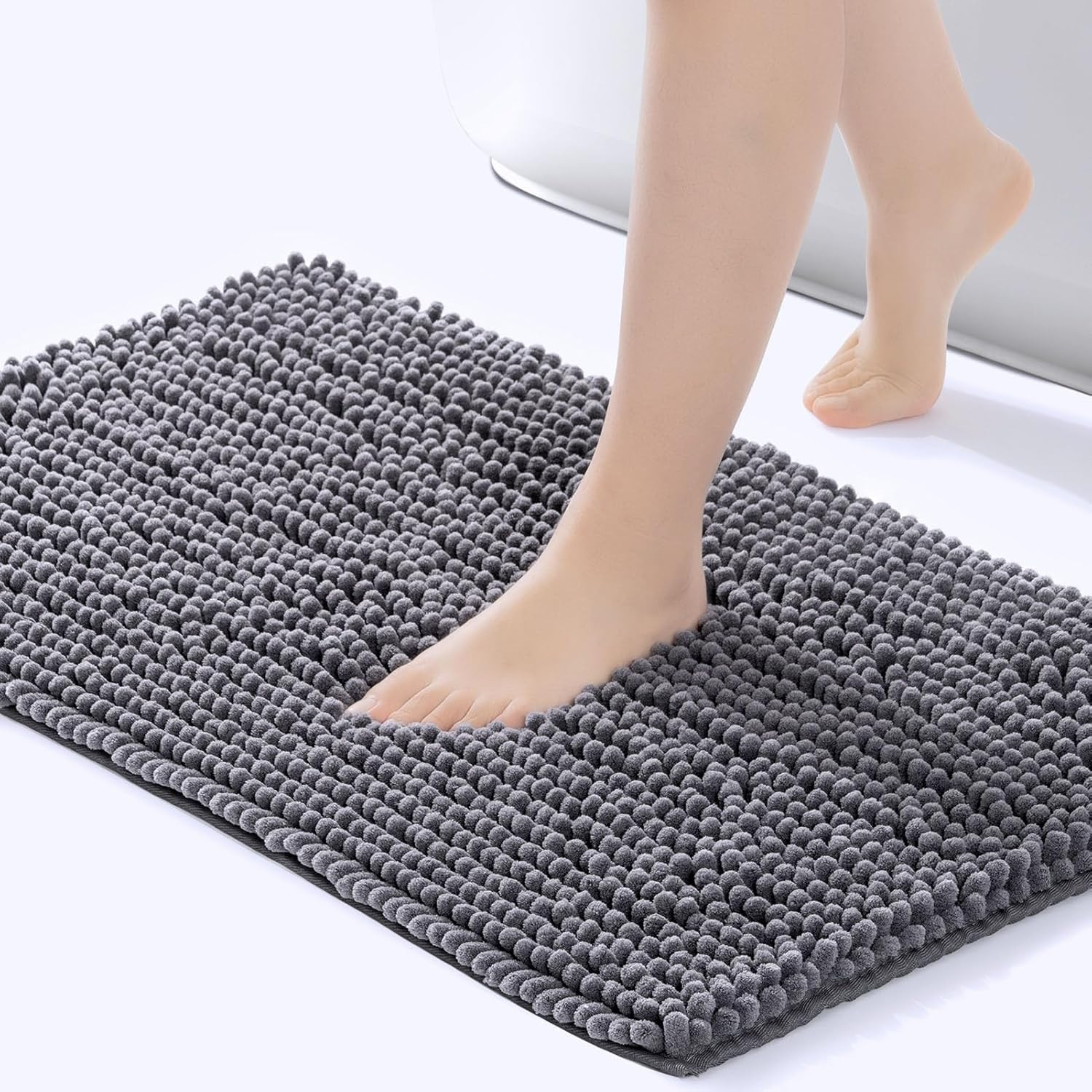 Chenille Bath Mat – Non-Slip Fluffy Shag Bathroom Rug Super Absorbent Microfiber