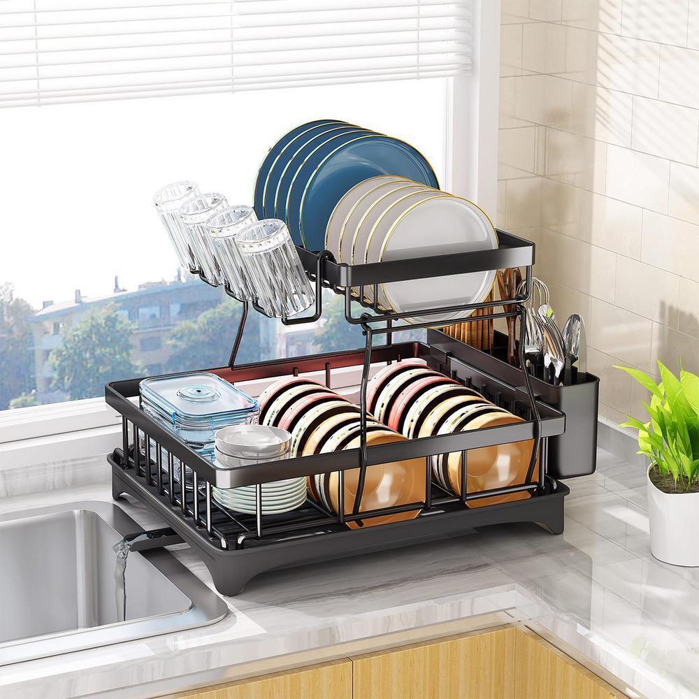 2 Tier Over Sink Dish Drying Rack Stainless Steel Kitchen Dish Drainer Organizer