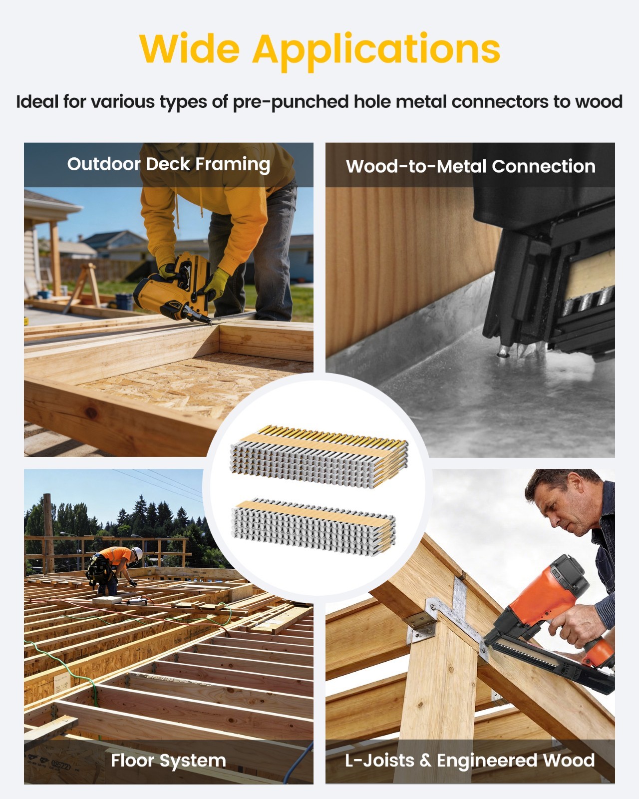 2,000 Counts meite 35 Degree Joist Hanger Nails 1-1/2″ x 0.148″ Framing Nails