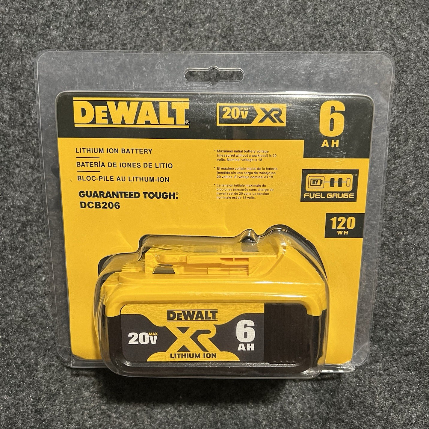 DEWALT 20V MAX XR 6Ah Lithium-Ion Battery Pack DCB206 Yellow