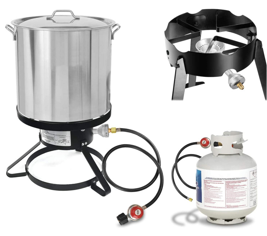 Propane Cast-Iron Round Burner & 4FT 20PSI High Pressure Regulator Hose& Fitting