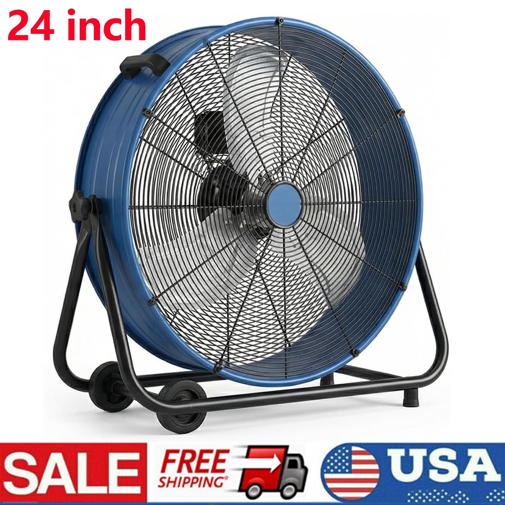 24inch High Velocity Tilt Drum Fan 3 Speed 8800CFM for Industrial Floor Fan