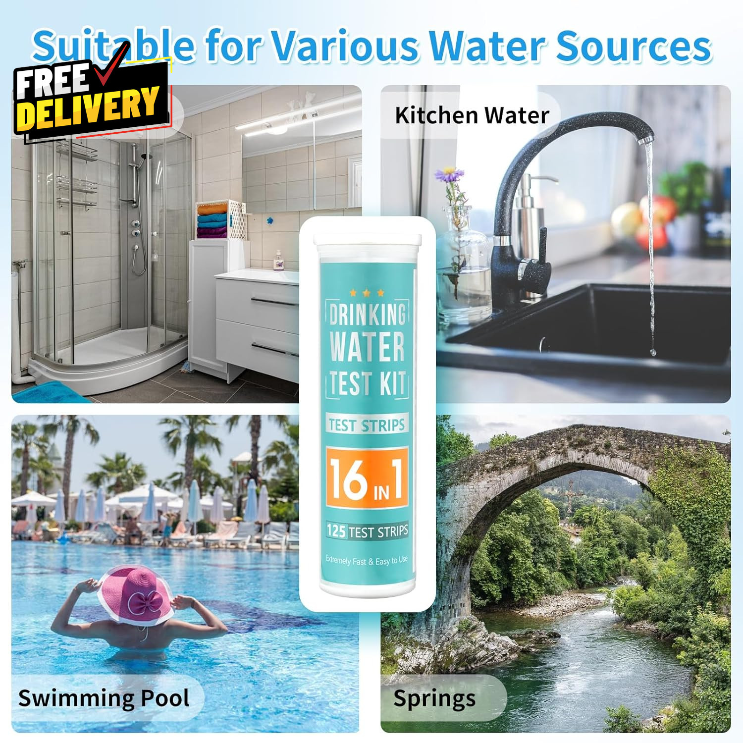 20 in 1 Complete Drinking Water Test Kits 125 Strips-Well Tap Home City Water…