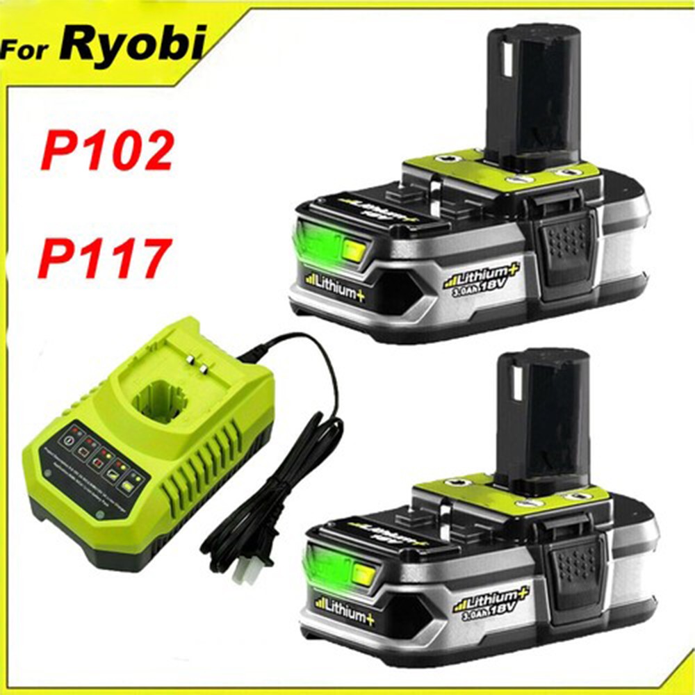2Pack 18Volt P102 Replace for Ryobi 18V Batteries and Charger Combo for 18 Volt