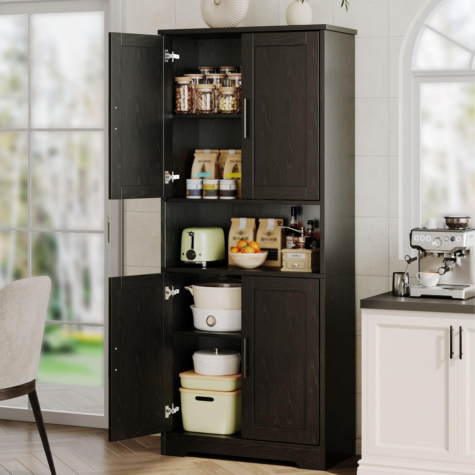 70” Tall Kitchen Pantry Cabinet Freestanding Storage Cabinet Adjustable Shelves