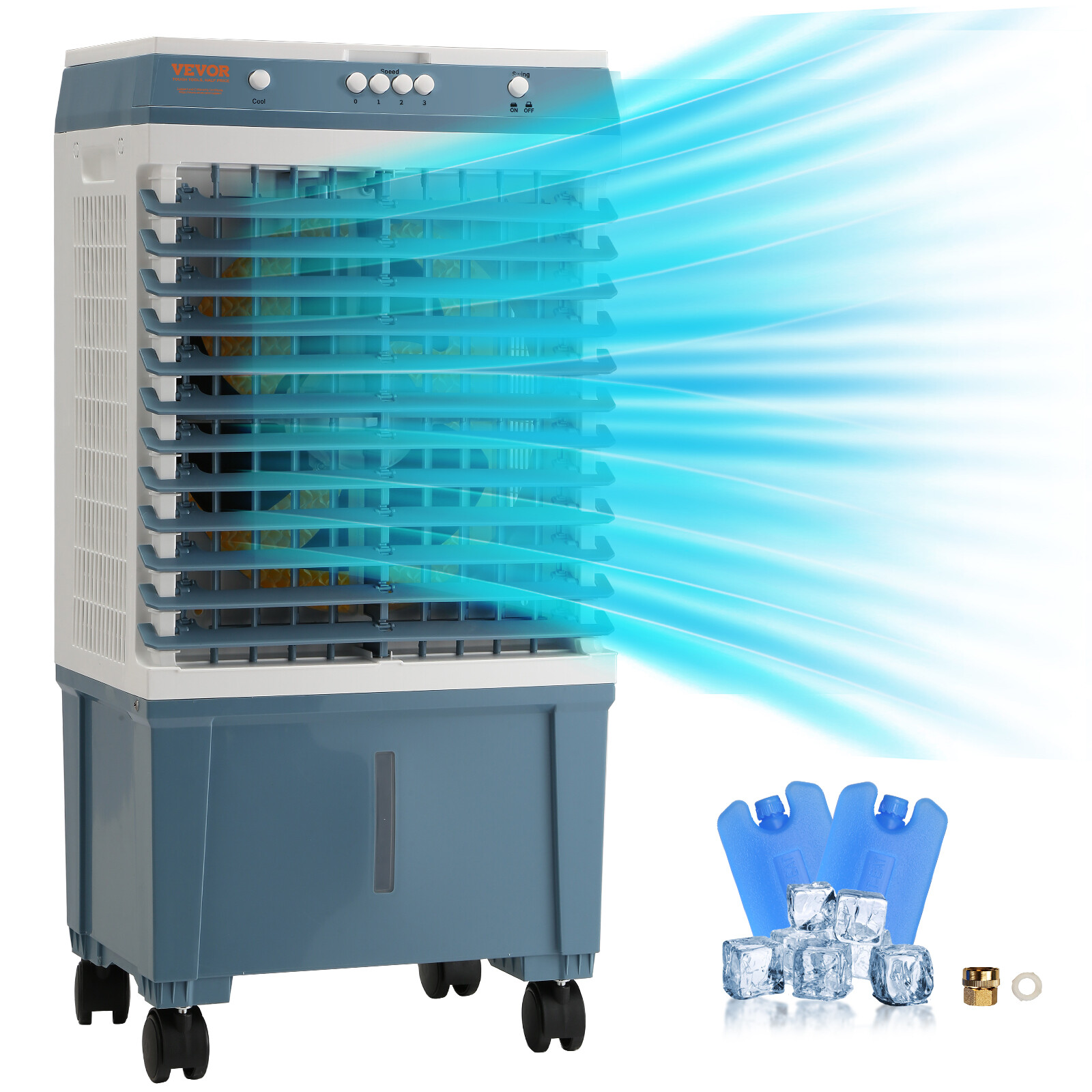 VEVOR 3-in-1 Evaporative Air Cooler Fan Swamp Cooler 5gal 1400CFM 3 Speed 19L