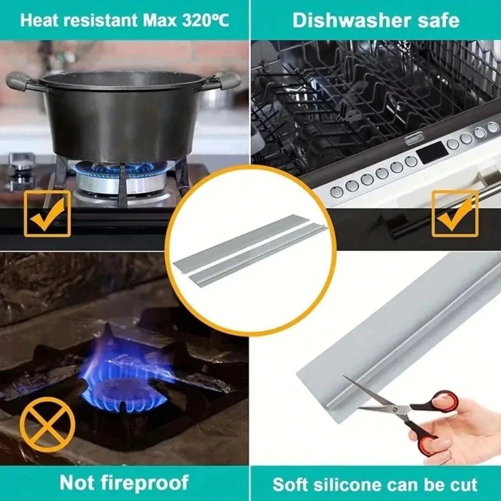 2Pcs Kitchen Silicone Stove Counter Gap Cover Oven Guard Spill Seal Slit Filler