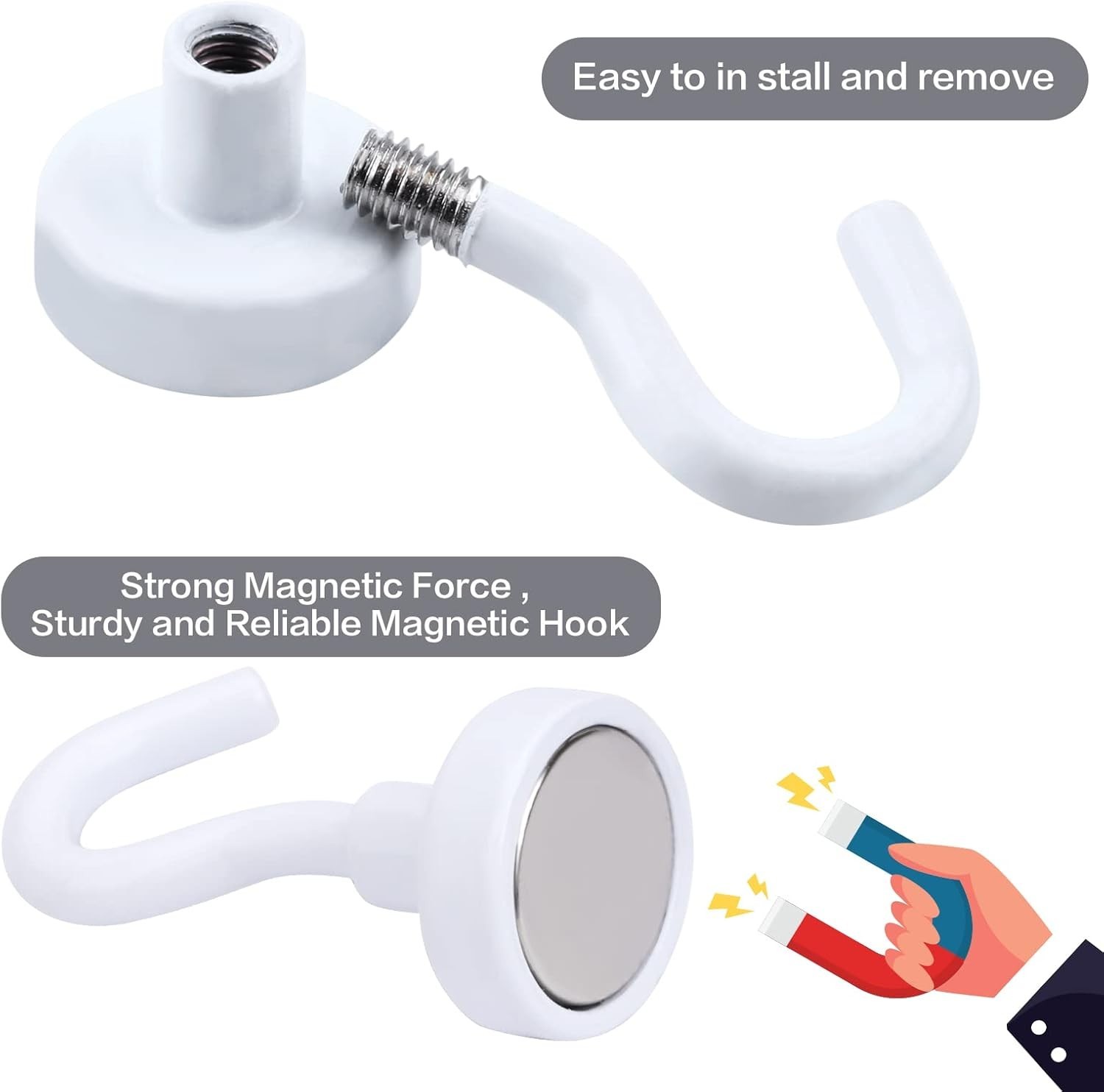 Stainless Steel Magnetic Hooks – 10 Pack, 30lbs Capacity for All Your Needs